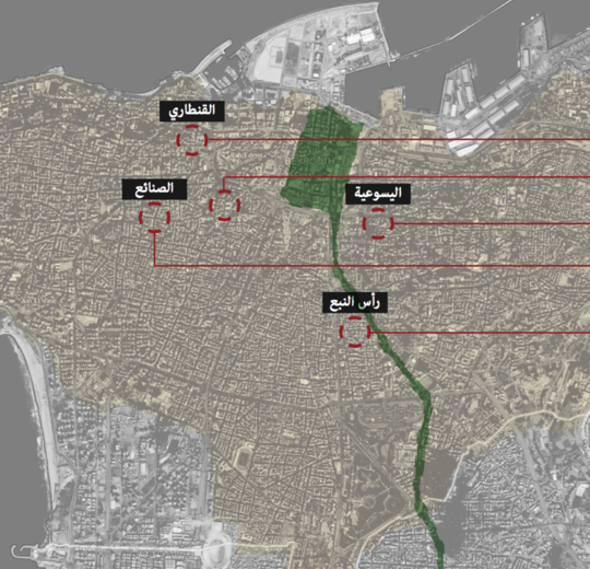 A map of the neighborhoods in Beirut where the discussed sample of Lebanese war novels takes place. Source: John Hanna 