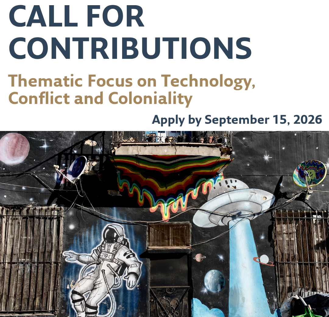 A picture of a mural in black in blue, the text "Call for Contributions" above it.