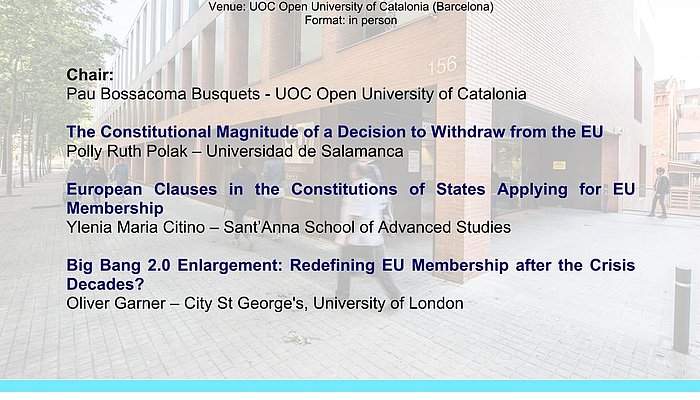 Poster of the event "Redefining EU Withdrawal and Membership after the Crisis Decades" on 20 November 2025 in Barcelona