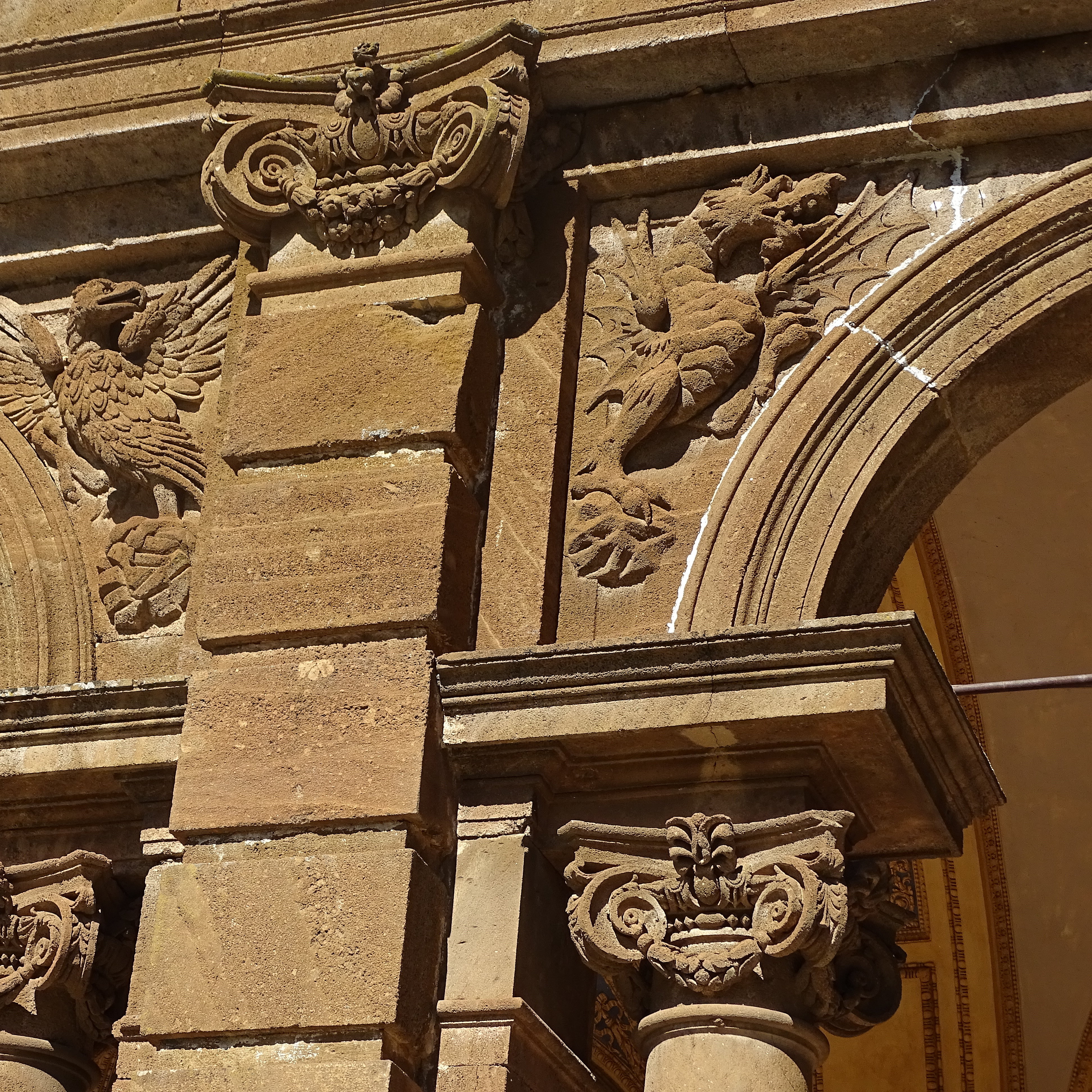 Detail of archway with relief at Villa Mondragone in Rome