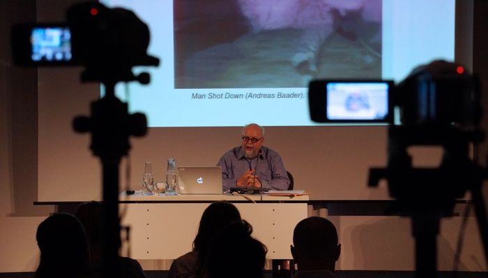 Allen Feldman during his keynote lecture ‘Traumatropes of the Cacographic Body’ at ICI Berlin. (photo: ICI Berlin)