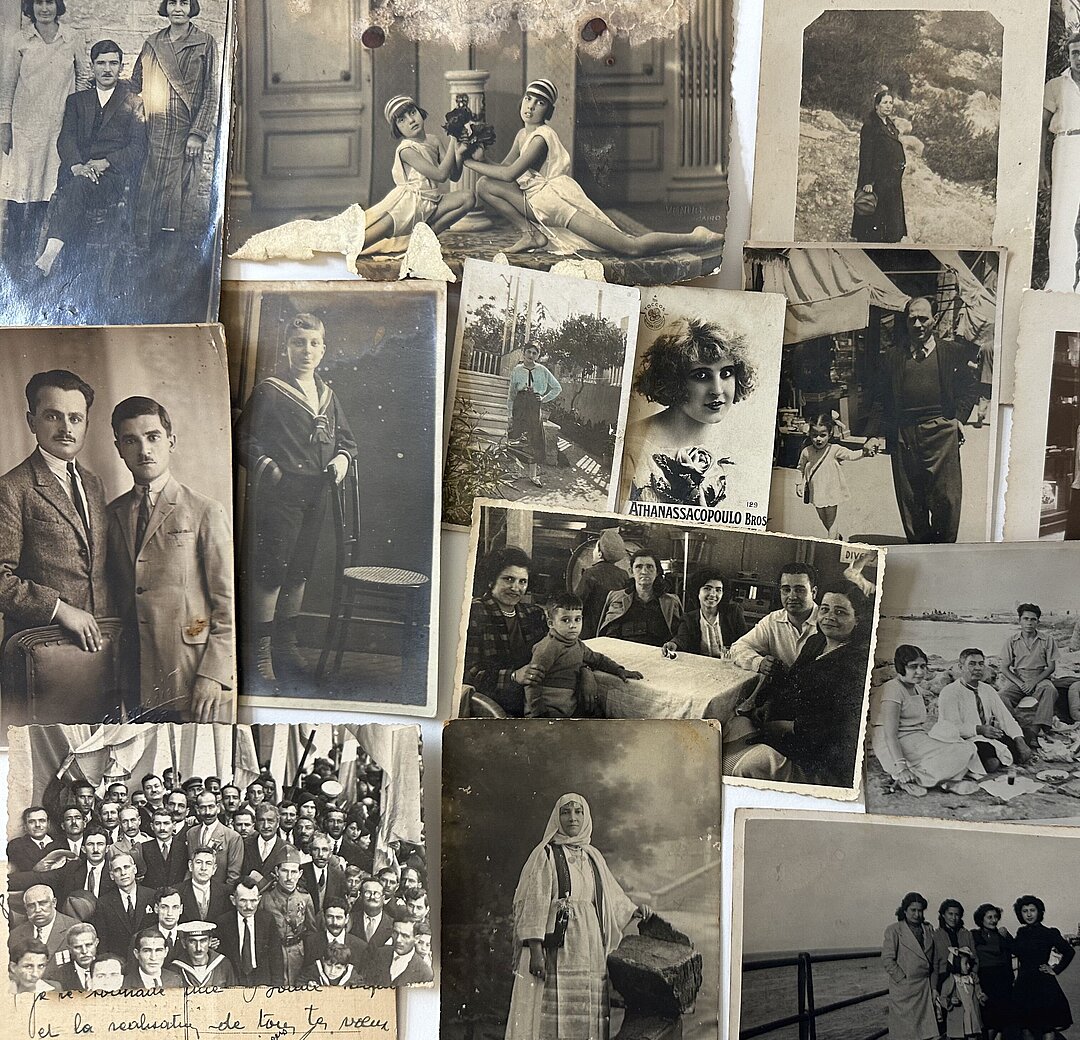 Collage von schwarz-weiß Fotos, die Menschen in verschiedenen Situationen abbilden.