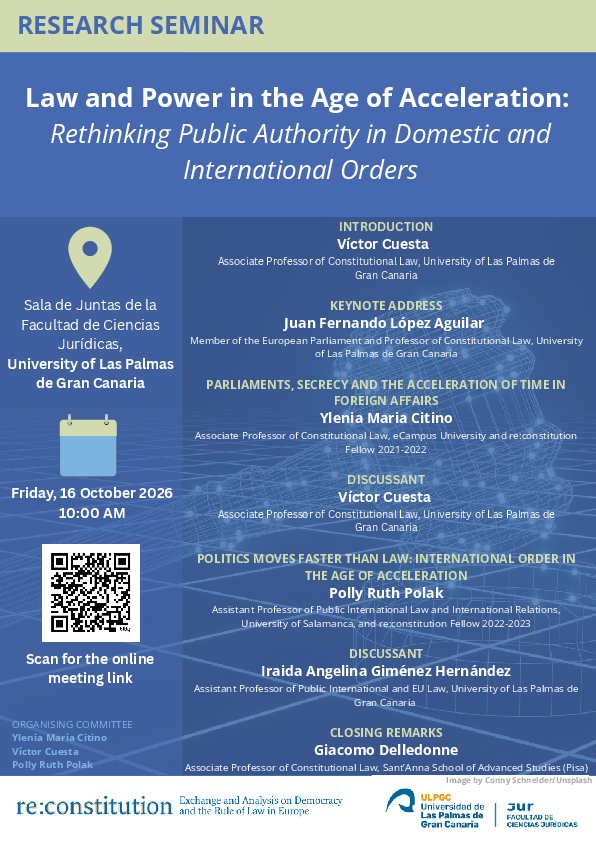 A poster providing information about a research seminar organized by Ylenia Maria Citino and Polly Ruth Polak. On the poster are the title, the speakers, the venue and date of the event are present.