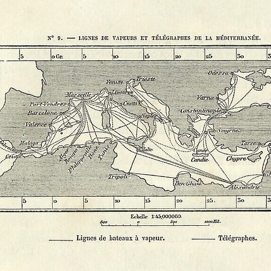 A map of the Mediterranean, 1878.