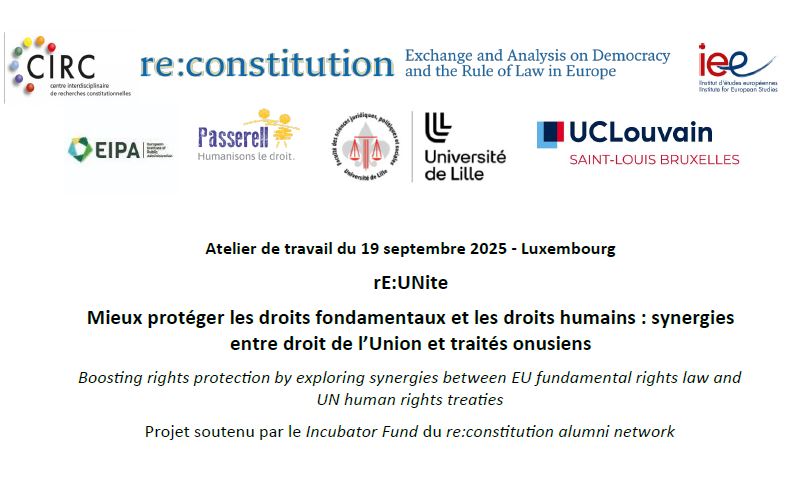 Letterhead and title of the programme of the workshop "oosting rights protection by exploring synergies between EU fundamental rights law and UN human rights treaties" on 19 September 2025 in Luxembourg